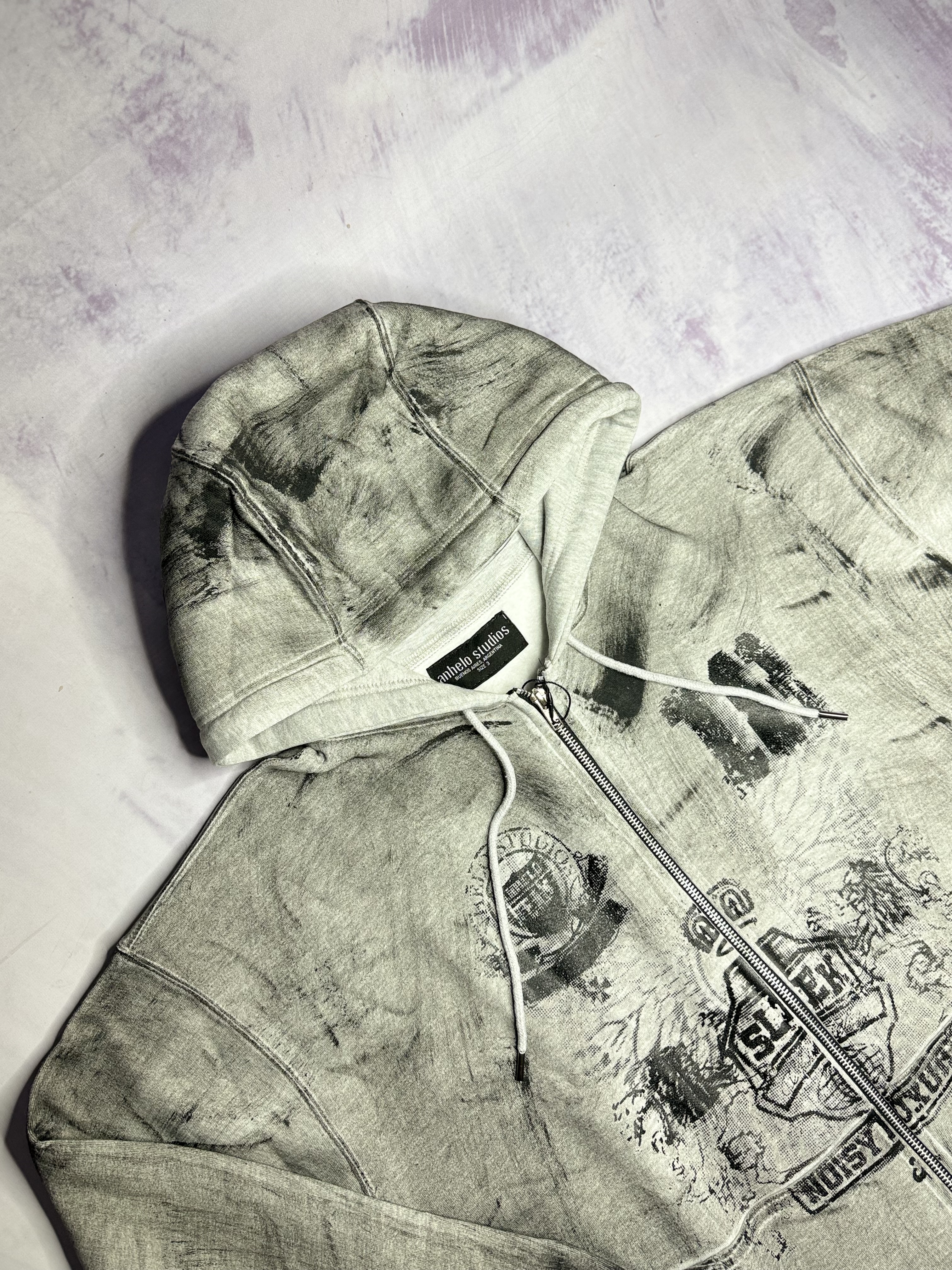 STAINED ZIP HOODIE GREY